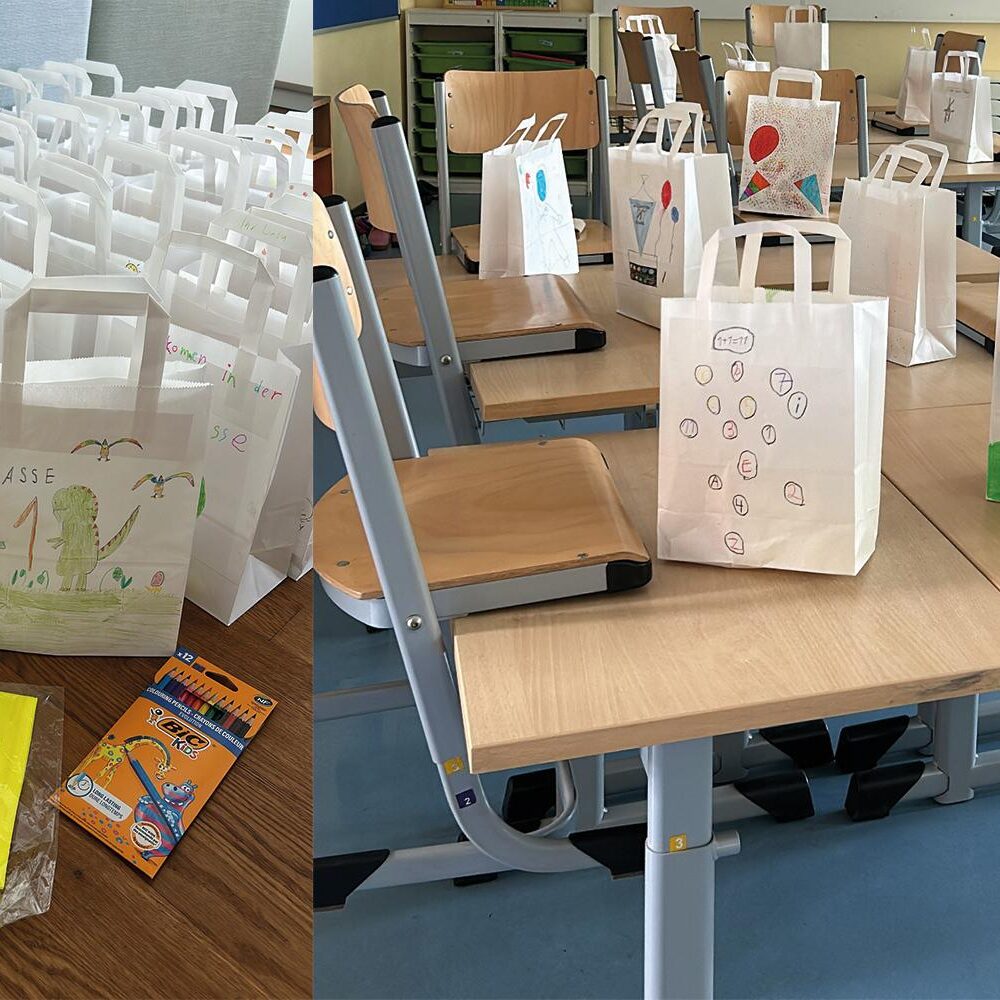 Liebevoll gestaltete Willkommenstüten für die Erstklässler 2024 an der Grundschule Oldenstadt